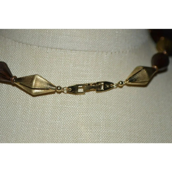 Roman Signed Textured Dual Gold Tone Diamond Shape Bead Choker Necklace Vintage - Picture 4 of 5